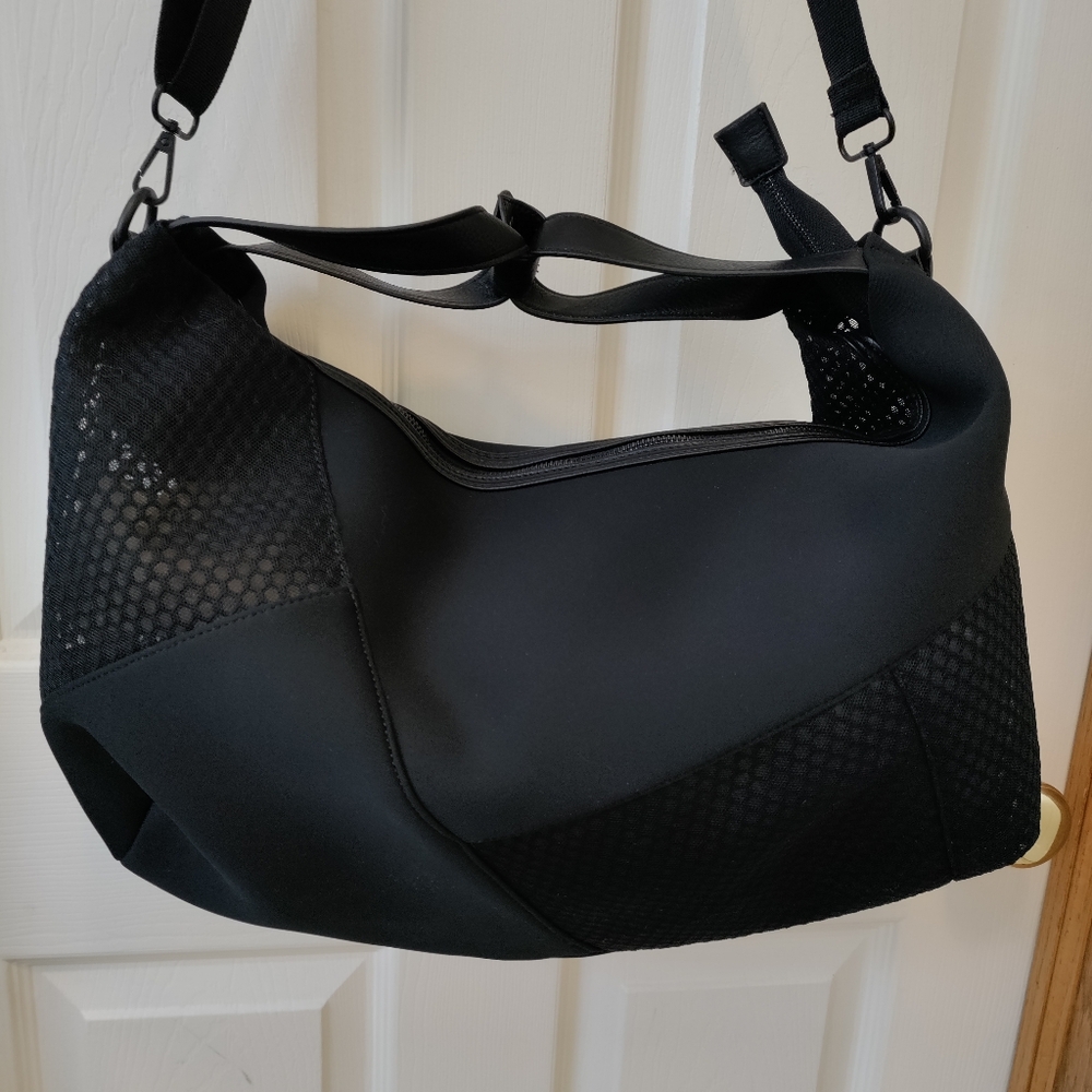 Cross Body Athletic Gym Bag Poverty Flats Black Neoprene and mesh